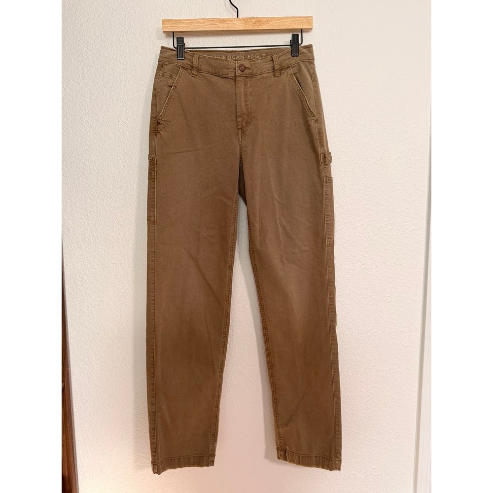 American Eagle Women Brown Stretch Canvas Carpenter Pants 6 Straight Leg Utility